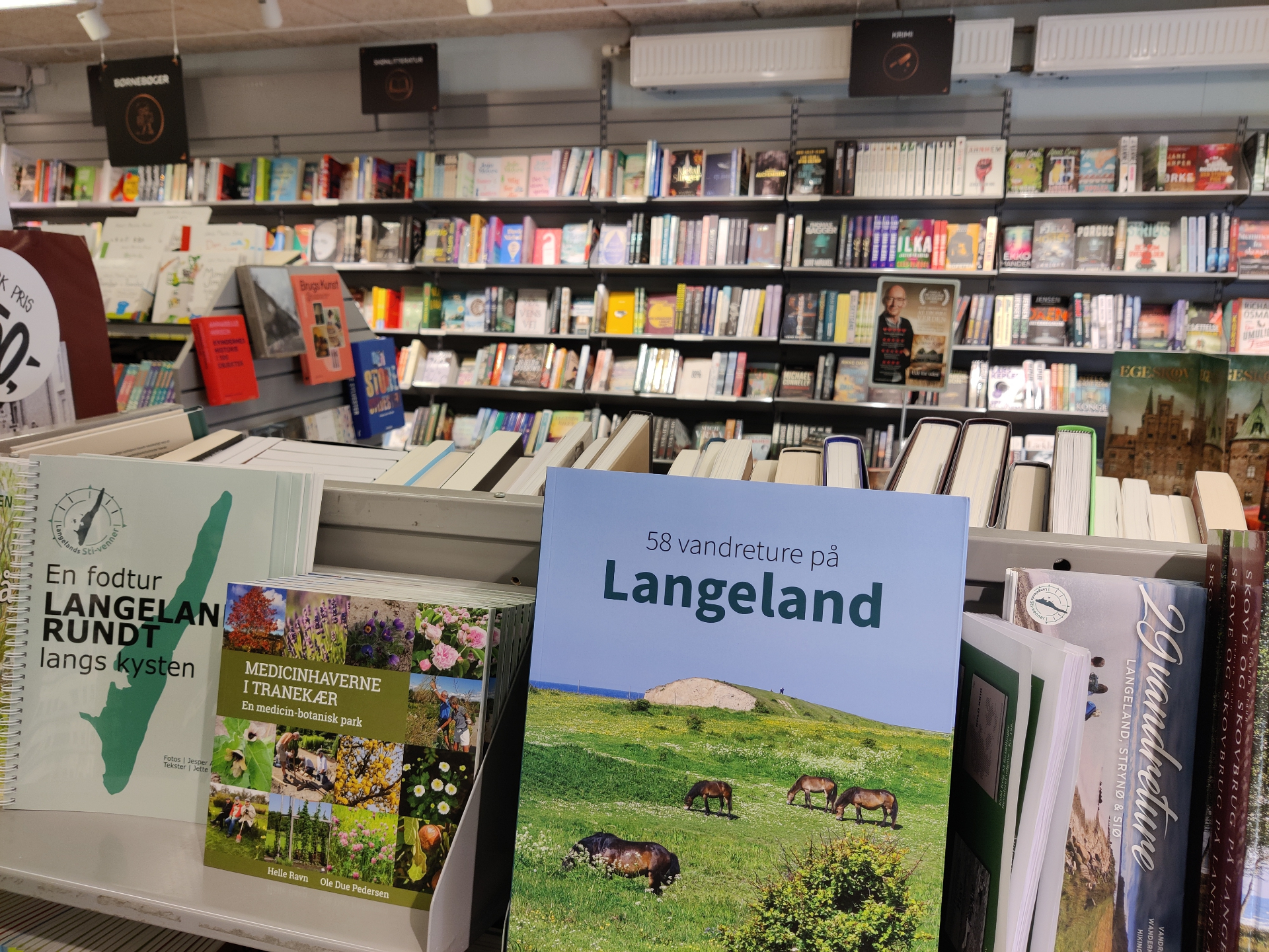 Boghylder og lædervarer i butikken